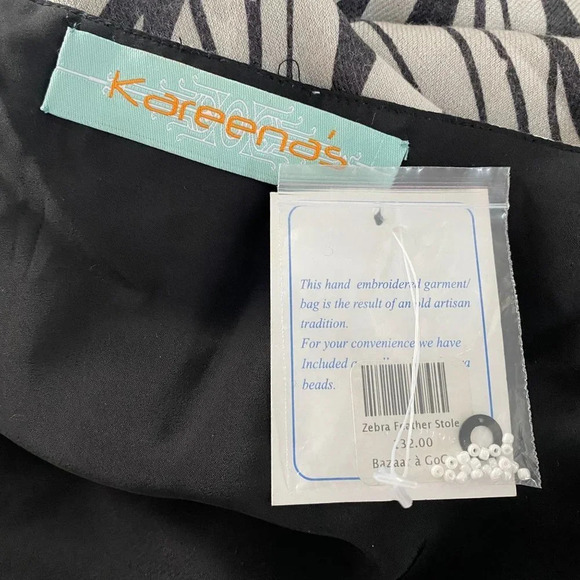 Pashmina Wool Shawl with Silky Tassel Fringe Feathers and Beading NWT - Picture 12 of 14